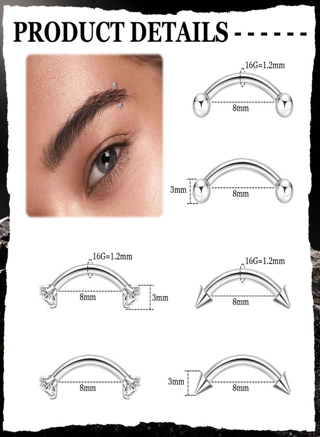 LOREMOW 16G G23 Pure Titanium Eyebrow Piercing Jewelry for Women Men Small Curved Barbell Belly Ring Eyebrow Vertical Labret Lip Tongue Ring Rook Helix Conch Daith Earring Piercing Jewelry Sliver 8MM - Image 2